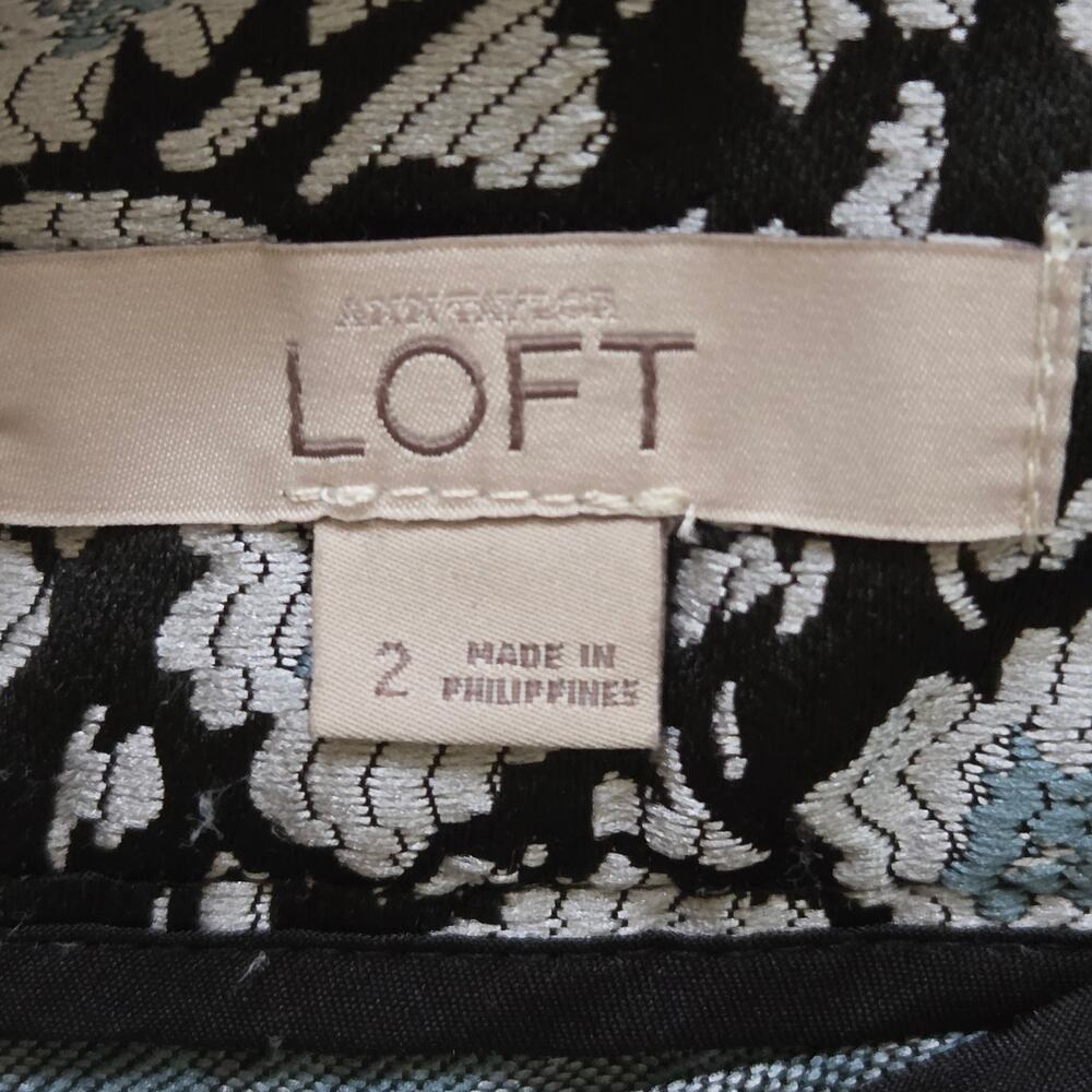 Ann Taylor Loft 2 Jacquard Floral Straight Pencil Mini Skirt Blue, Silver Black - Picture 10 of 11